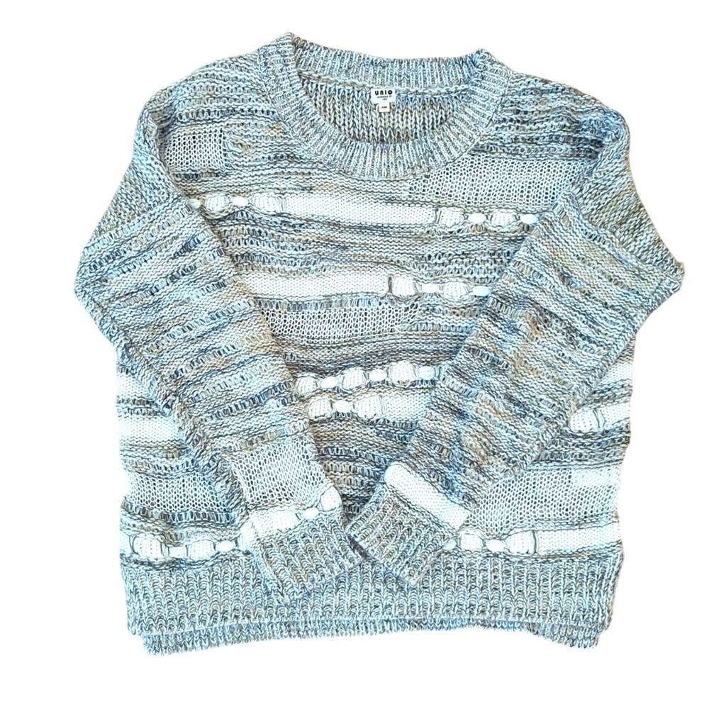 UNIQLO Mixed Texture Gray Chunky Knit Comfy Winter Boho Sweater